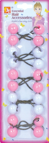PONYTAIL HOLDERS<BR>10/PACK - 20MM - PINK WHITE 